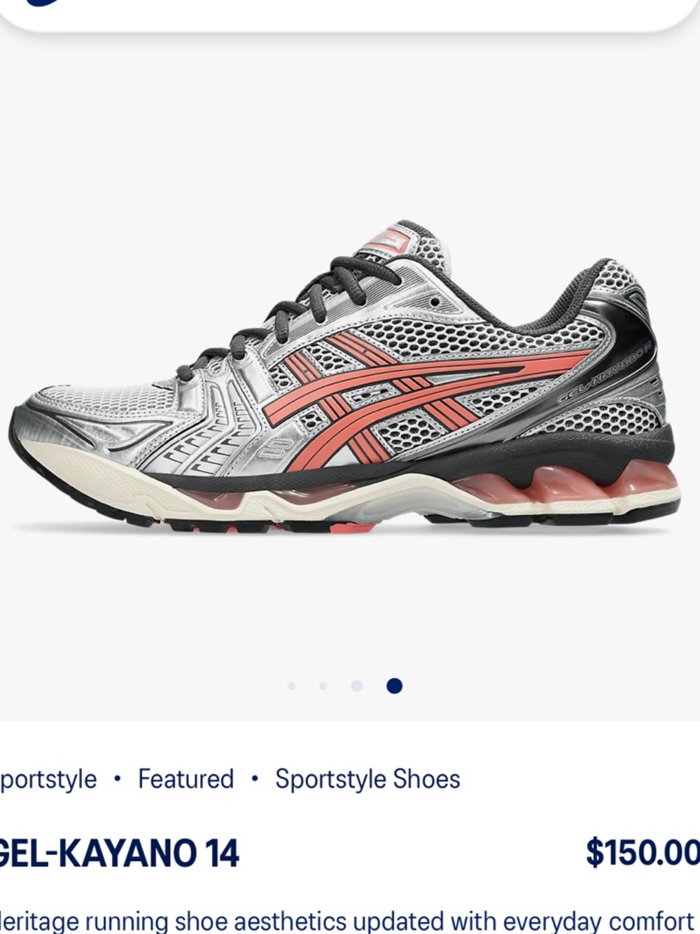 NEW ASICS GEL-KAYANO 14 MB Silver Mesh with Papaya Stripes - size 5.5 U.S.